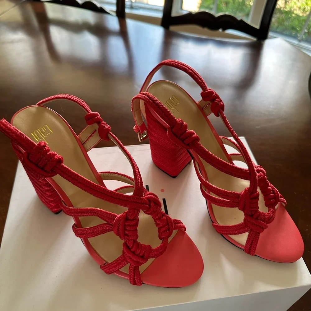 Red Knotted Slingback Sandals by Cabi